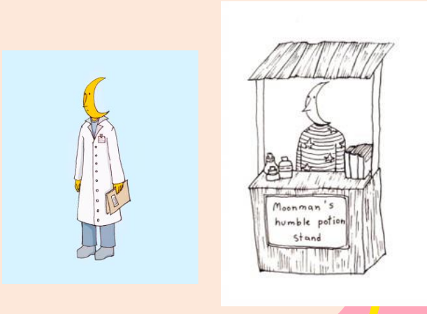 Concept art of Moon-man's potion stand